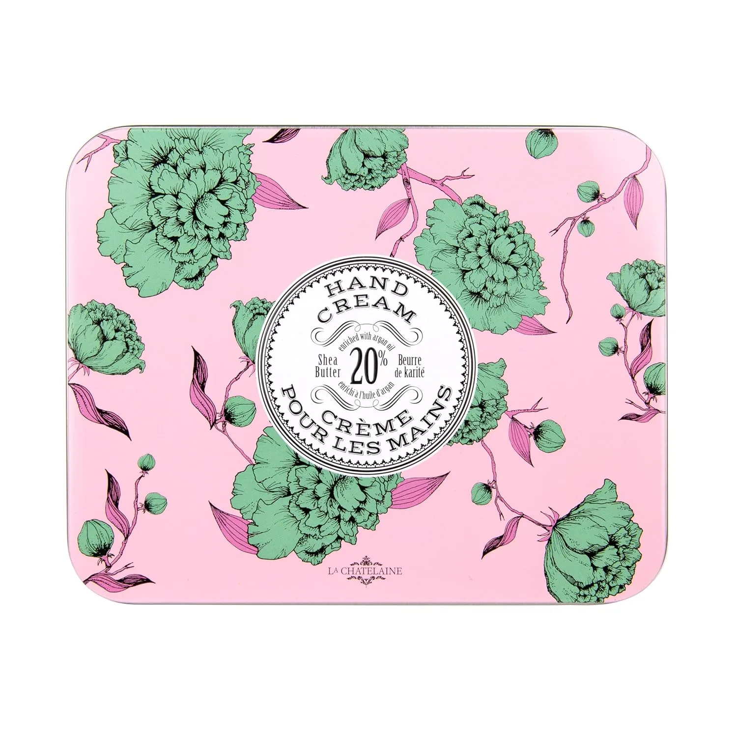 La Chatelaine Rose Hand Cream Trio Tin Gift Set, Ready-To-Gift Tin, Nautral, Made in France with 20% Organic Shea Butter, Nourishing and Moisturizing (Cherry Almond, Pear, Oud Rose)
