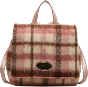 Ladies contrast plaid woolen bag shoulder bag