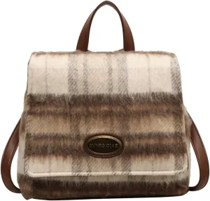 Ladies contrast plaid woolen bag shoulder bag
