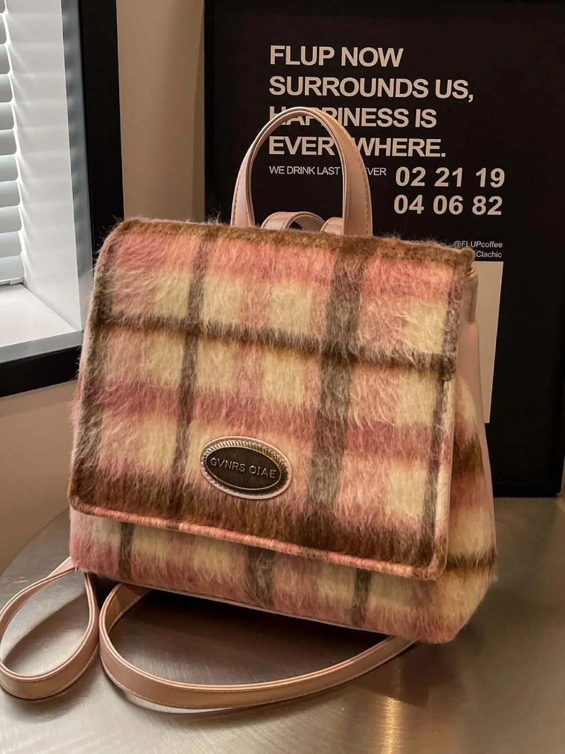 Ladies contrast plaid woolen bag shoulder bag