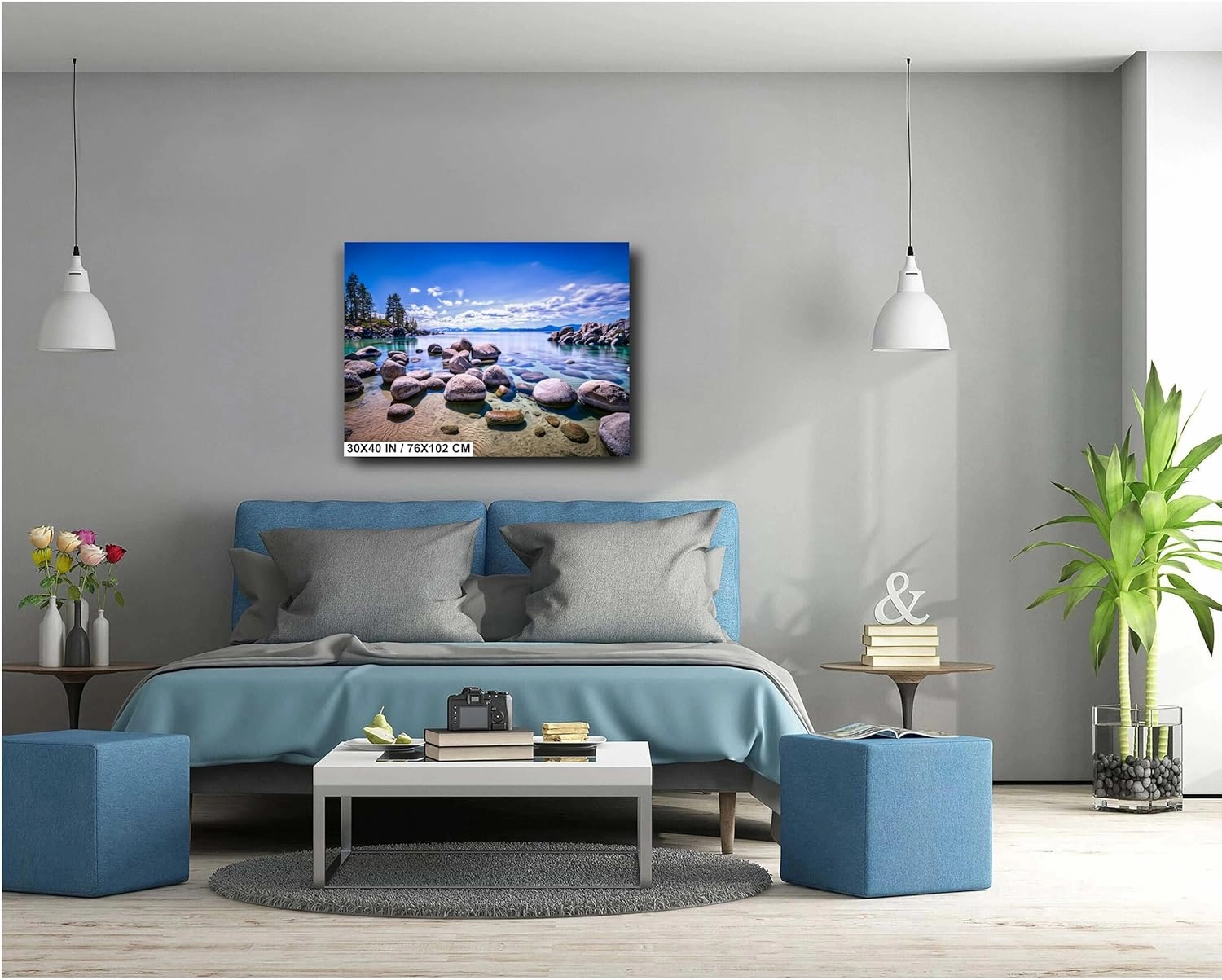 Lake Tahoe Wall Art – Sand Harbor Rocks Photography Print on Photo Paper or Ready to Hang Canvas – Scenic Nevada Lake Decor for Home or Cabin (Photo Paper, 16x20 Inches)
