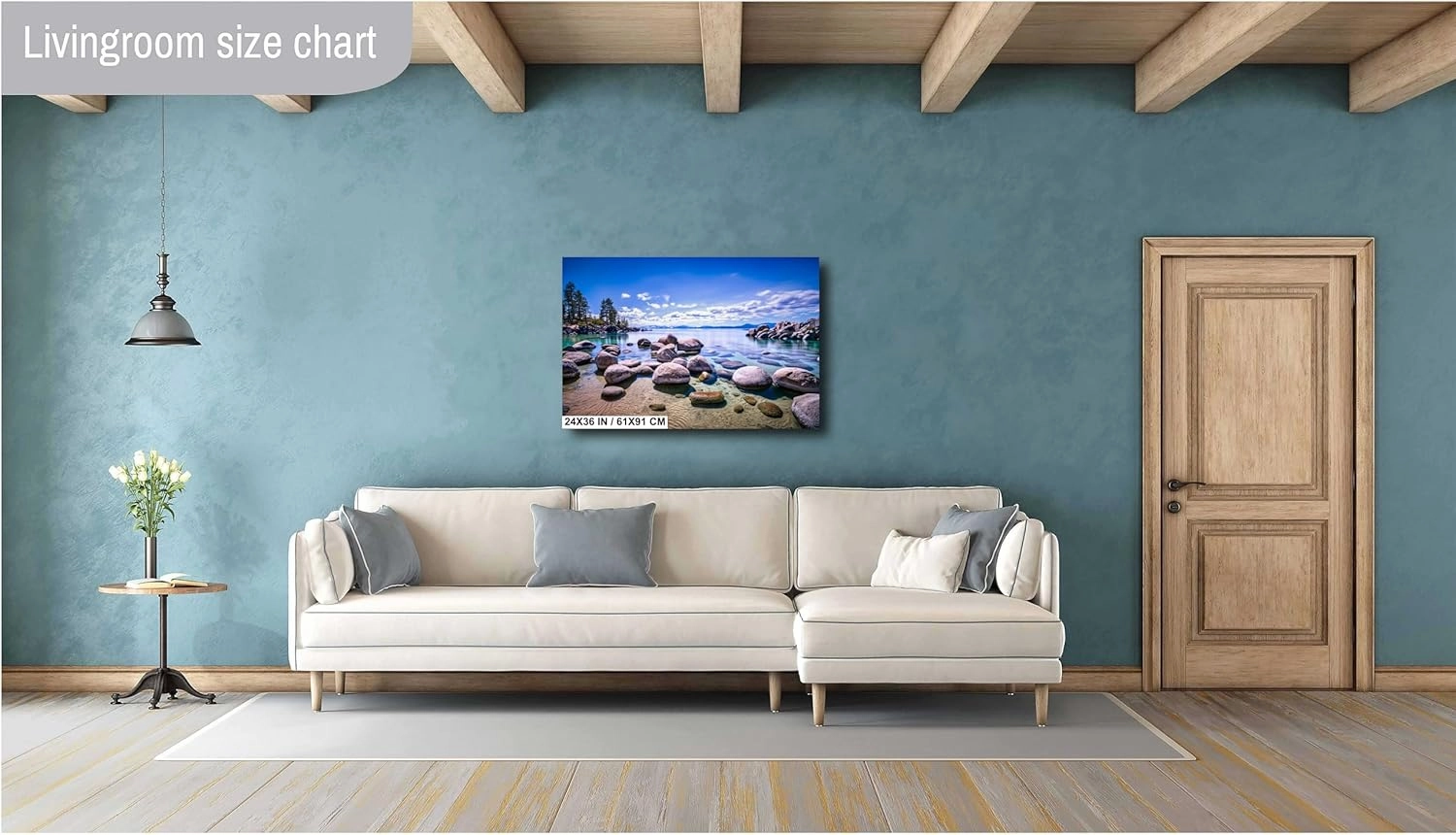 Lake Tahoe Wall Art – Sand Harbor Rocks Photography Print on Photo Paper or Ready to Hang Canvas – Scenic Nevada Lake Decor for Home or Cabin (Photo Paper, 16x20 Inches)