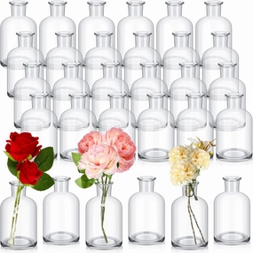 Lallisa 30 Pcs Clear Glass Bud Vases Bulk Small Mini Flower Vases for Centerpieces Decorative Glass Bottles Vintage Rustic Decoration for Wedding Dining Table Home Decor(8.45 oz)