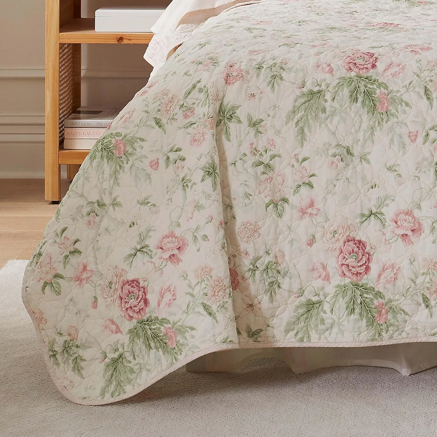 Laura Ashley - King Quilt Set, Reversible Cotton Bedding with Matching Shams, Lightweight Home Decor for All Seasons (Breezy Floral Pink/Green, King)