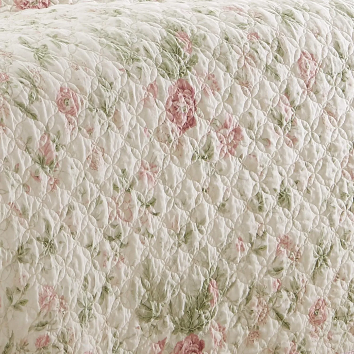 Laura Ashley - King Quilt Set, Reversible Cotton Bedding with Matching Shams, Lightweight Home Decor for All Seasons (Breezy Floral Pink/Green, King)