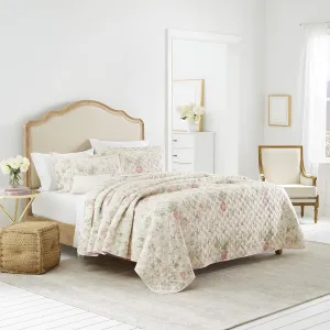 Laura Ashley - King Quilt Set, Reversible Cotton Bedding with Matching Shams, Lightweight Home Decor for All Seasons (Breezy Floral Pink/Green, King)