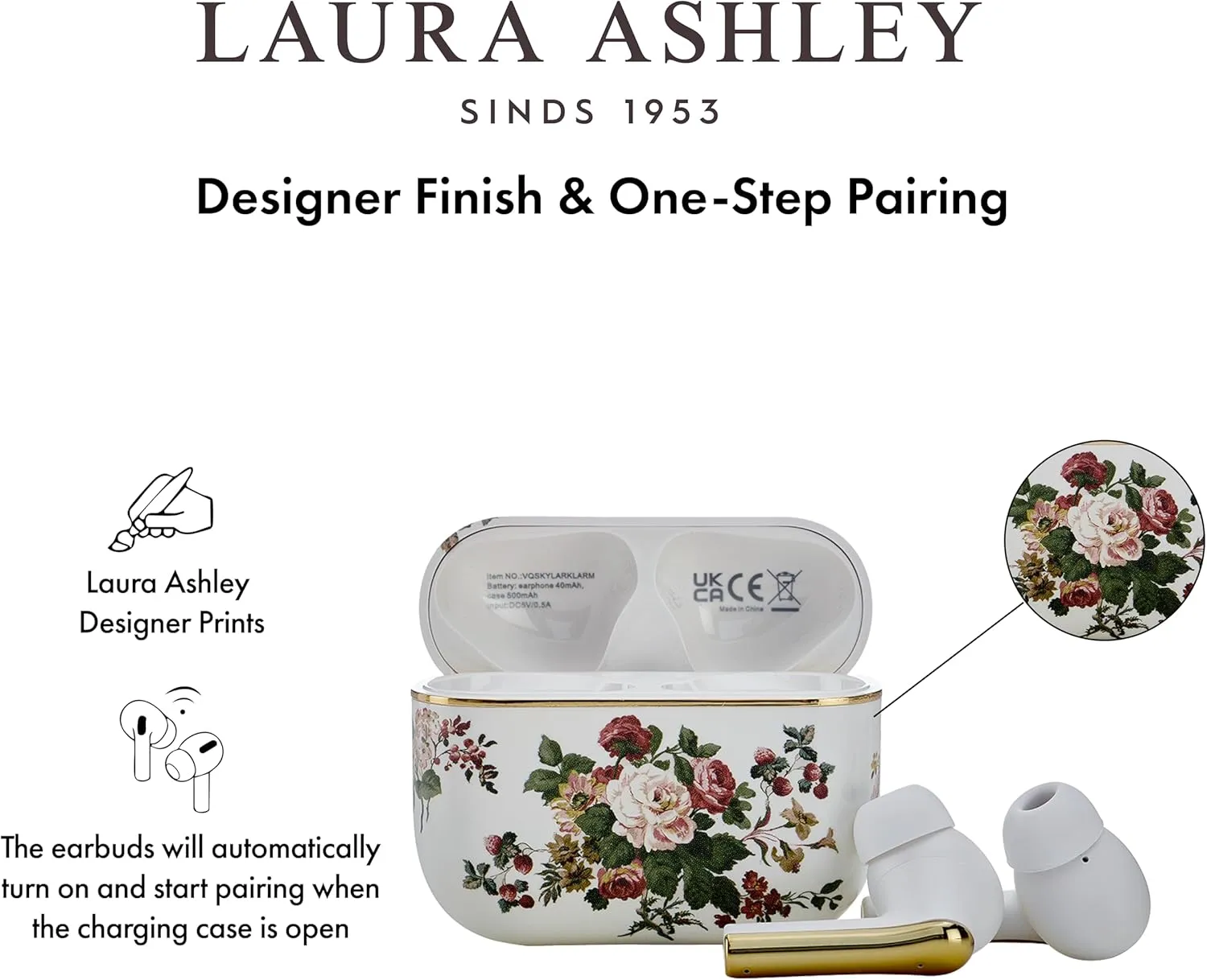 Laura Ashley Skylark True Wireless Earbuds for iPhone & Android - (ENC) Enhanced Noise Cancelling Bluetooth Earbuds with Mic - Up to 45 Hours Battery Life 5.4 Bluetooth Ear Buds - in Ear Headphones