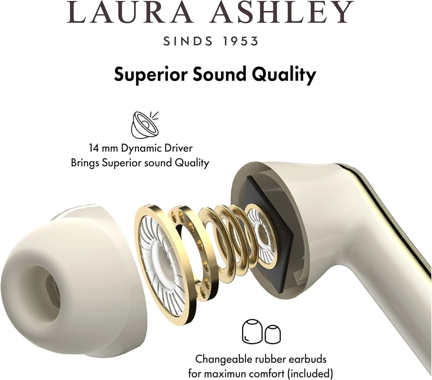 Laura Ashley Skylark True Wireless Earbuds for iPhone & Android - (ENC) Enhanced Noise Cancelling Bluetooth Earbuds with Mic - Up to 45 Hours Battery Life 5.4 Bluetooth Ear Buds - in Ear Headphones