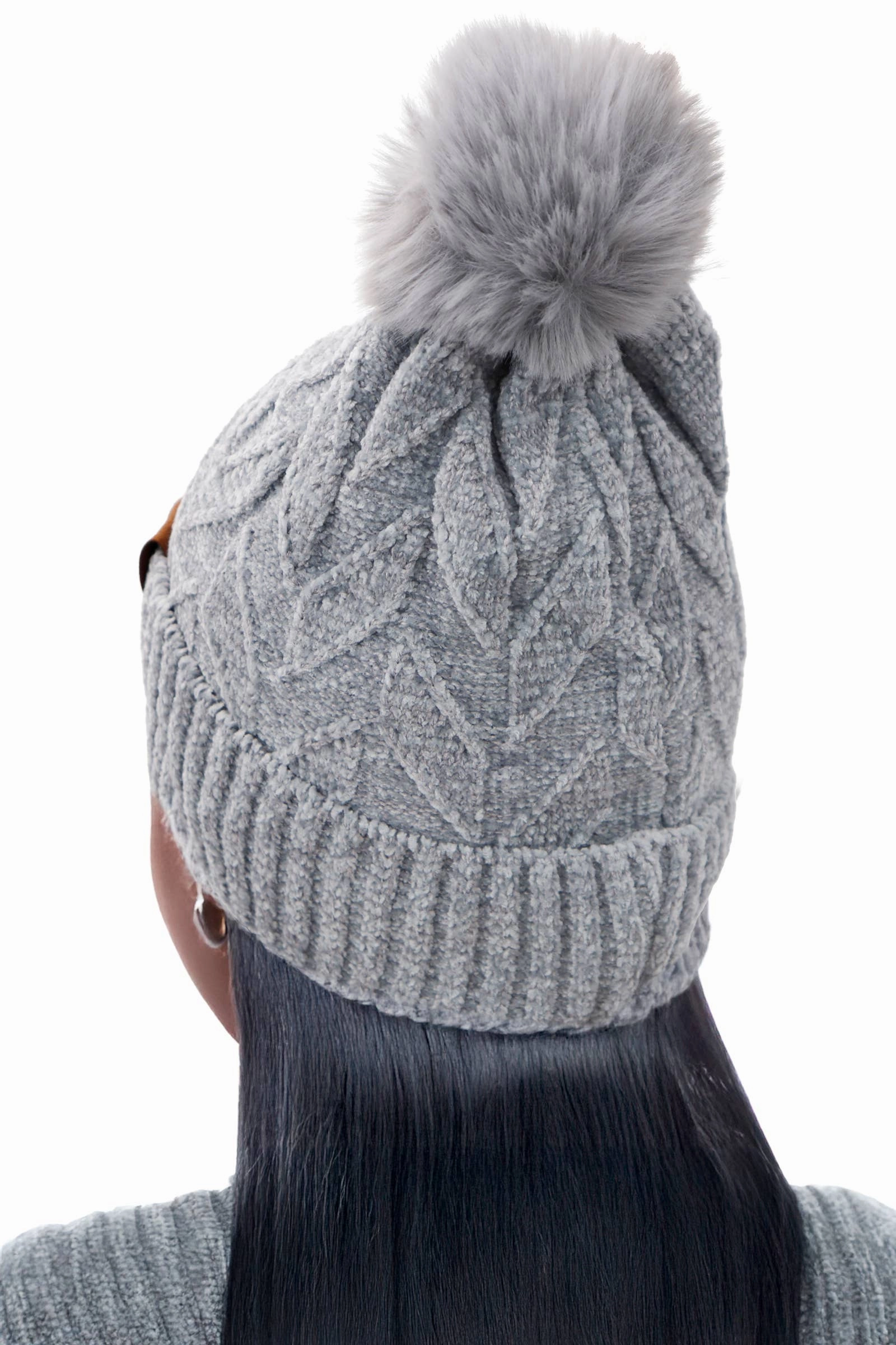 Leaf Knitted Velvety Chenille Fleece Lined Beanie