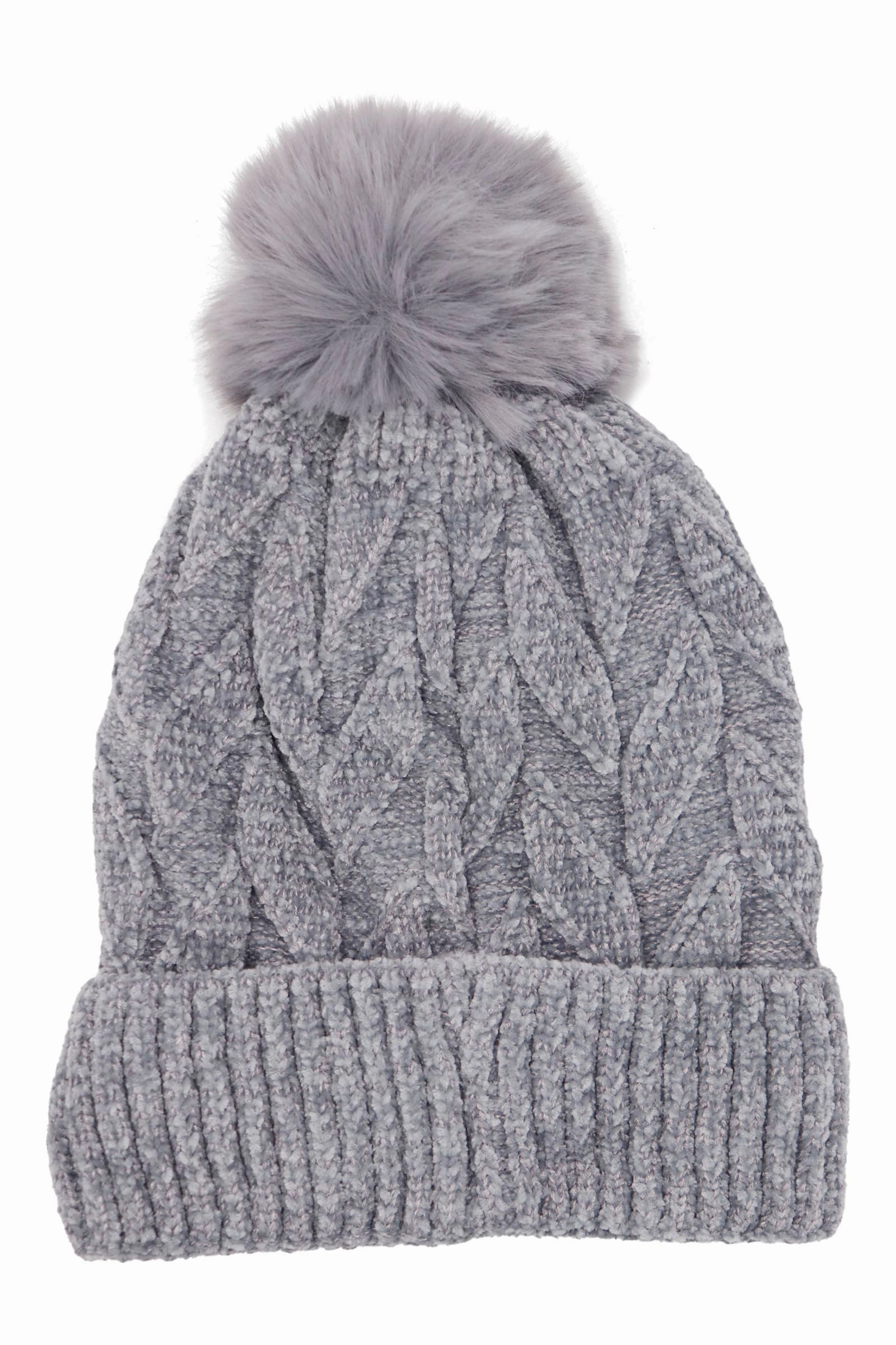 Leaf Knitted Velvety Chenille Fleece Lined Beanie