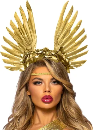 Leg Avenue A2906-02622 Golden Goddess Floral And Feather Headband, O/S, Gold