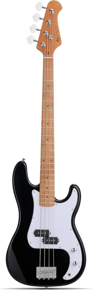 Leo Jaymz PB-400 4 String 34" Scale Electric P Bass Guitar, Mahogany Body, Maple Fingerboard, Roasted Maple Neck, Split-coil Pickup, Classic Design for Beginners (PB Black)