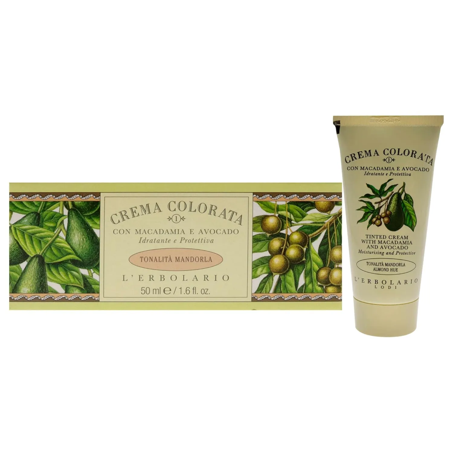 L'Erbolario Tinted Face Cream - Moisturizer Face Cream - Innovative Makeup Lotion - Protects Your Skin From Wrinkles and Dryness - Tinted Cream with Macadamia and Avocado - Almond Hue - 1.6 oz
