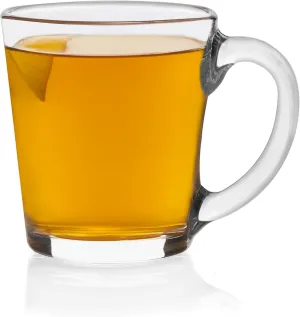 Libbey All Purpose Glass Mug Set of 12, 13.5 Oz Modern, Clear, Angled Shape Glass Coffee Mug Set with D Handle, Thick Tea Cups for Hot or Cold Drinks