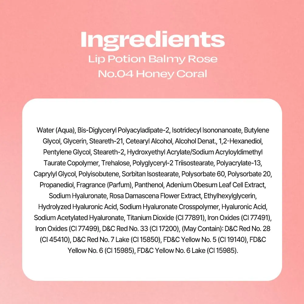 Lip Potion Balmy Rose | Creamy, Hydrating, Rosy Lip Tint with a Subtle Glow | 0.3 Oz (No.4 Honey Coral)