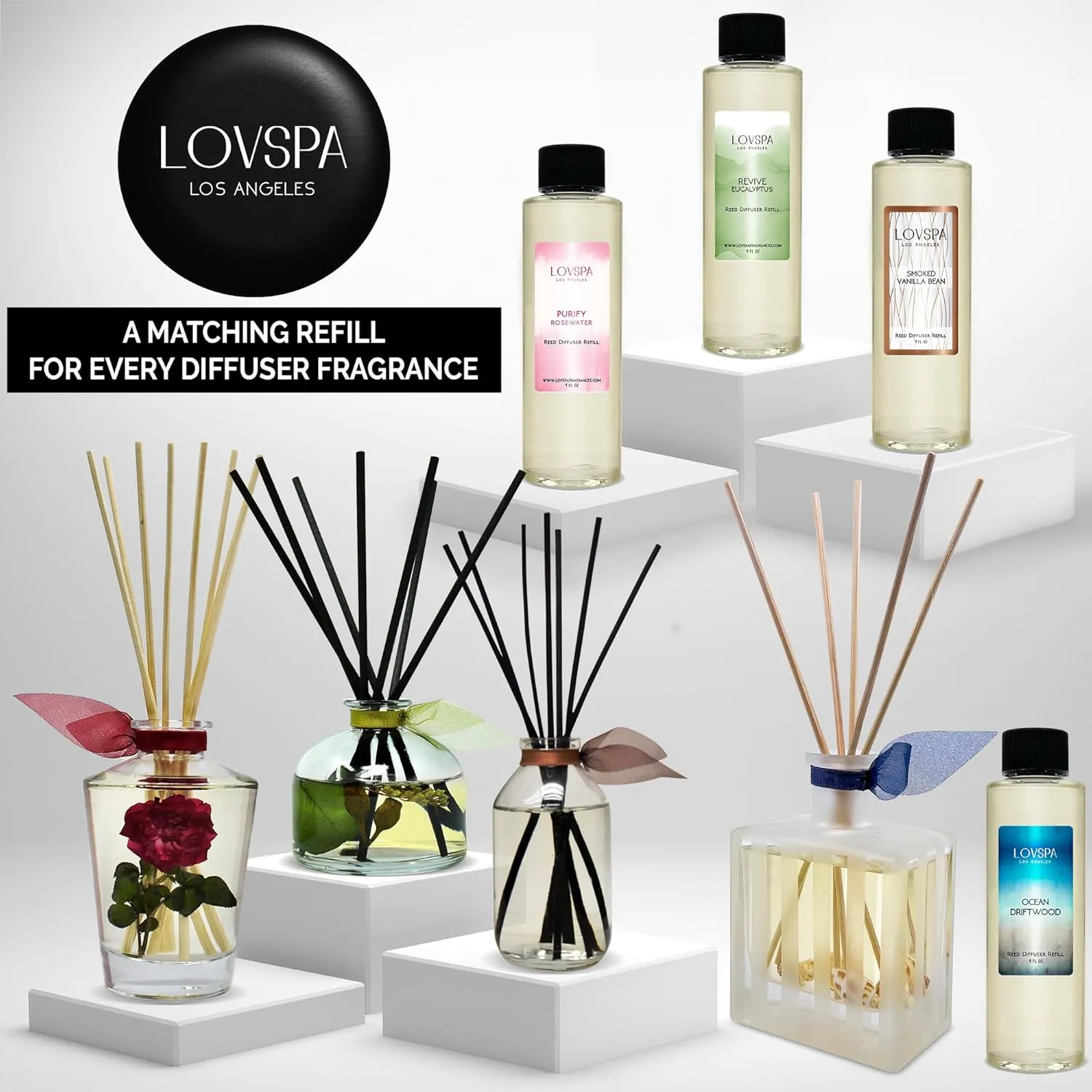 LOVSPA Jasmine Vanilla Reed Diffuser Set - Scent Diffuser for Home with Long Lasting Fragrance - Non-Toxic Oil Reed Diffuser - Made in The USA