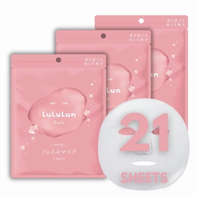 Lululun 21 EA Facial Sheet Masks for Dry Skin & Dull Skin Women & Men, Hydrating & Moisturizing Daily Face Sheet Mask with Seaweed & Cranberry Extracts, Natural Face Skincare from Japan, PURE PINK