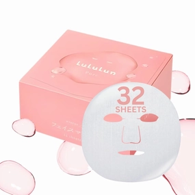 Lululun 32 EA Facial Sheet Mask for Extra Dry Skin & All Skin Types Women & Men, Hydrating & Moisturizing Daily Face Sheet Mask with Seaweed & Cranberry Extracts, Natural Japanese Skincare, PURE PINK