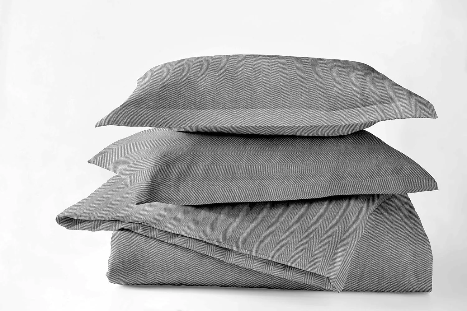 Luxury German Flannel Duvet Cover & Shams Set, 3 Piece (Gray Herringbone, King (U.S. Standard))