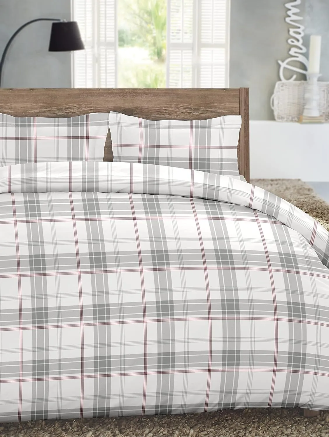 Luxury German Flannel Duvet Cover & Shams Set, 3 Piece (King, Grey Plaid)