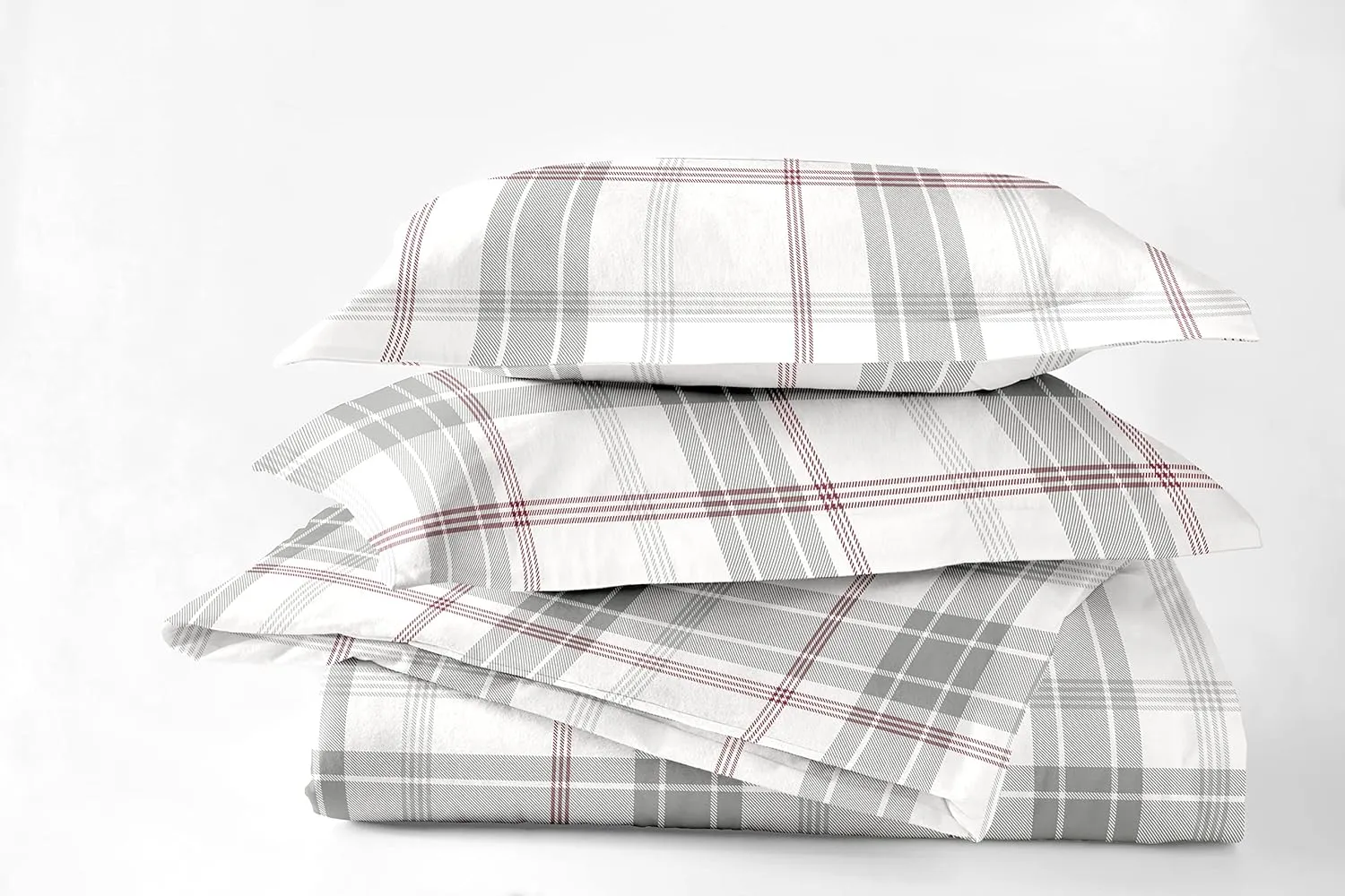 Luxury German Flannel Duvet Cover & Shams Set, 3 Piece (King, Grey Plaid)