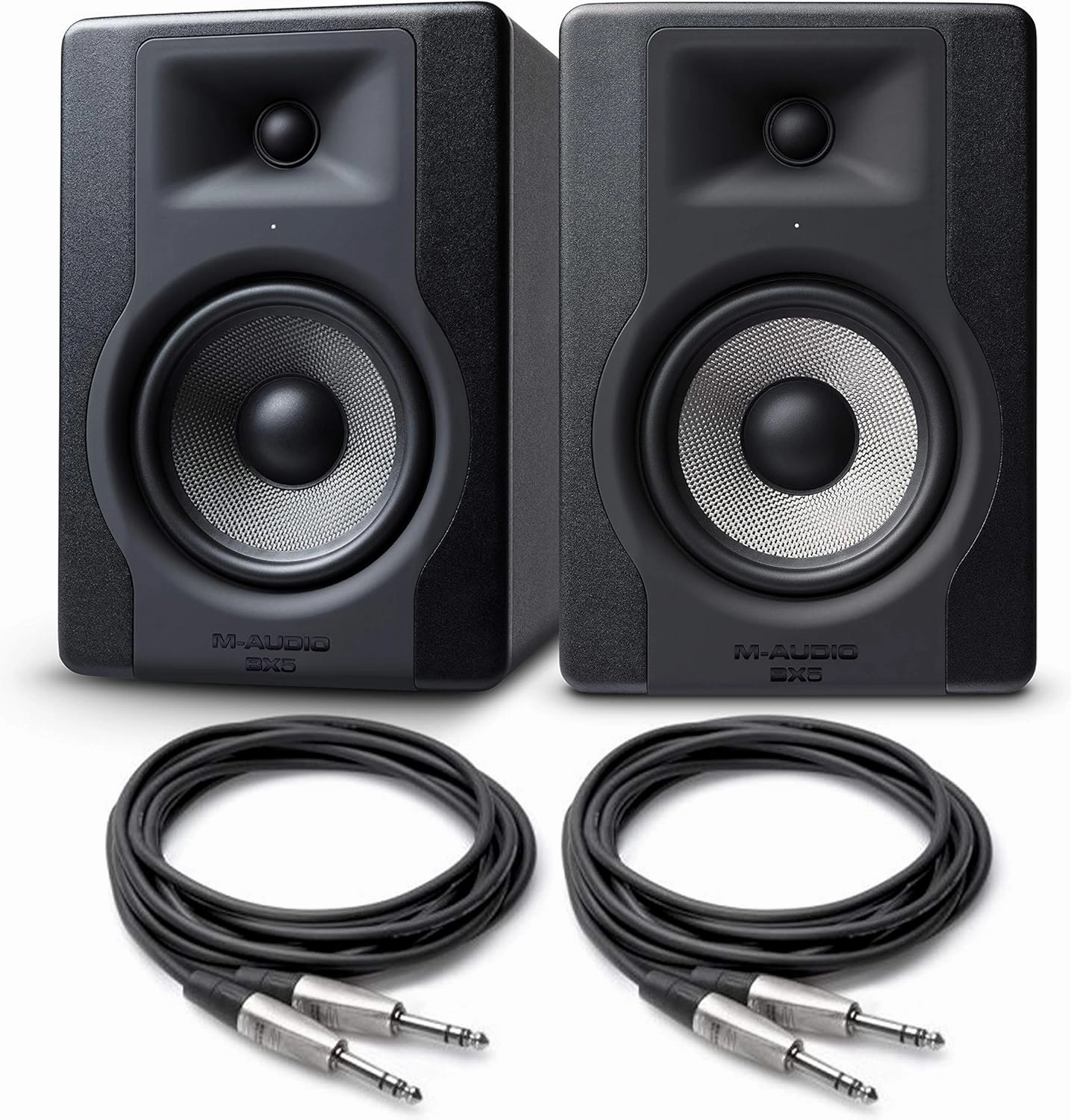 M-Audio BX5 D3-2-Way 5" Active Studio Monitors for Music Production/Mixing (Pair) and 5ft 1/4" TRS to 1/4" TRS Balanced Interconnect Cables (Pair)