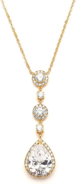 Mariell Bridal and Wedding Necklace, Cubic Zirconia Crystal Drop Pendant Necklace for Brides, Bridesmaids, Prom, Homecoming, Mother of The Bride