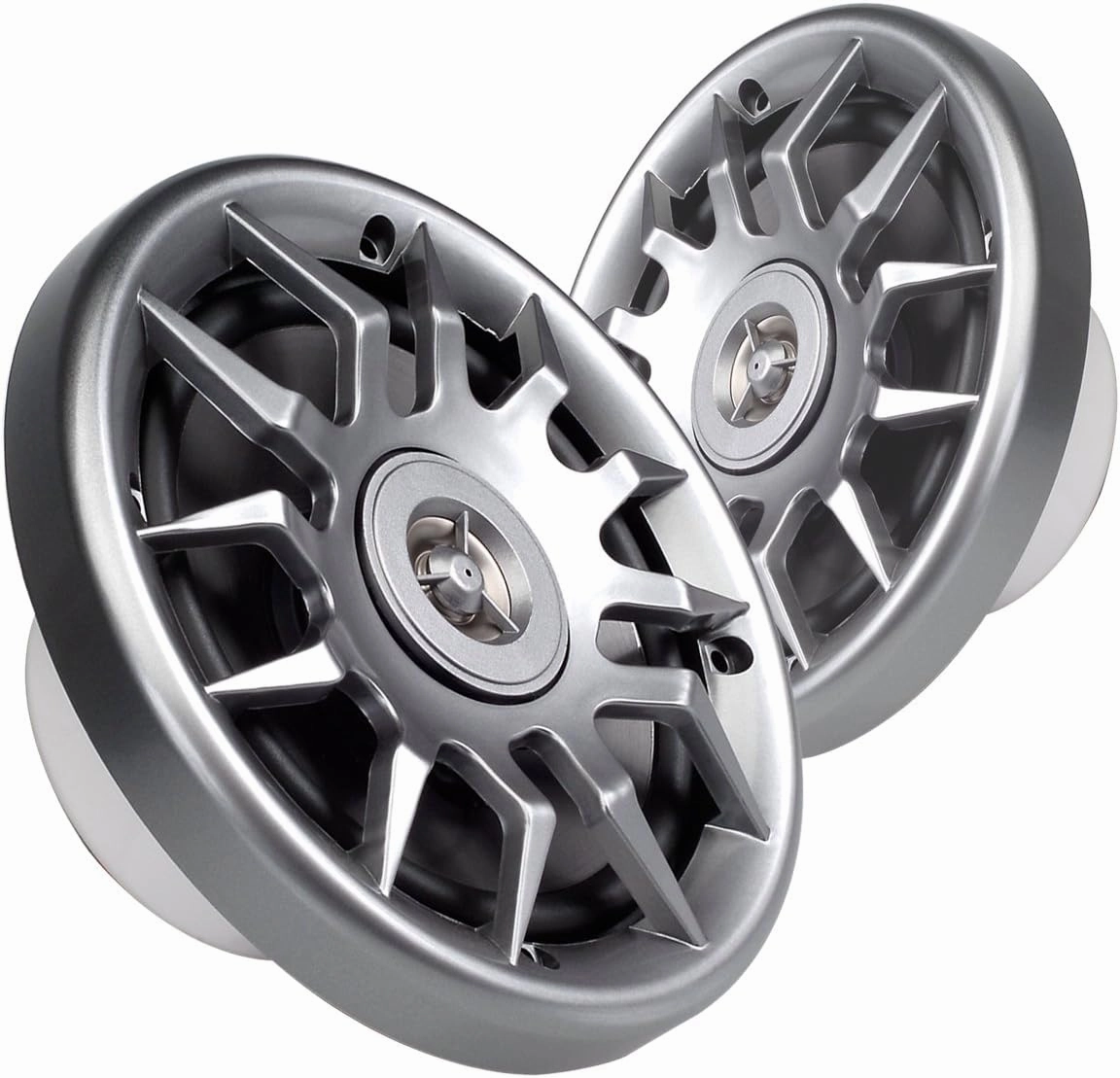 Marine Audio Speakers, 80 Watts, 6.5 Inch, Water Resistant, UV-Resistant, with Metallic Dome Tweeter, High-Performance Marine, RV & Vehicle Upgrade (Silver)