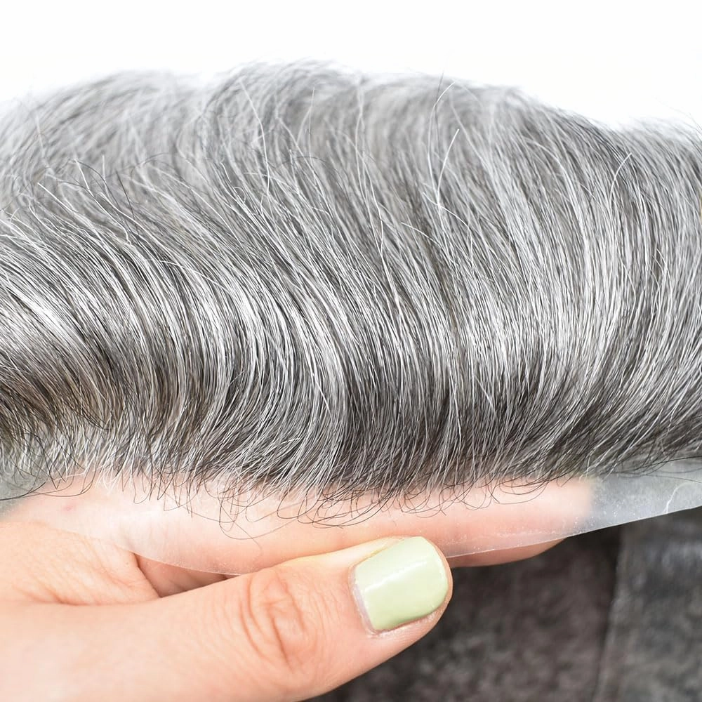 Mens Hair Piece Human Hair Replacement System For Men Mens Hair Systems Lace Hairpieces For Men Hair Prosthesis Protesis Capilar Para Hombre7x9-120% density#1B60#1B OFF BLACK 60% GREY