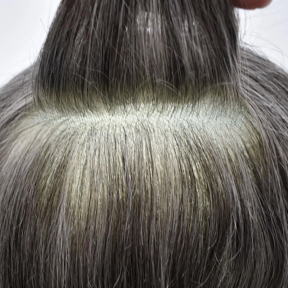 Mens Hair Piece Human Hair Replacement System For Men Mens Hair Systems Lace Hairpieces For Men Hair Prosthesis Protesis Capilar Para Hombre7x9-120% density#1B60#1B OFF BLACK 60% GREY