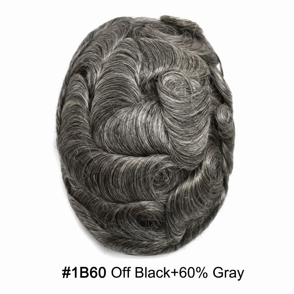 Mens Hair Piece Human Hair Replacement System For Men Mens Hair Systems Lace Hairpieces For Men Hair Prosthesis Protesis Capilar Para Hombre7x9-120% density#1B60#1B OFF BLACK 60% GREY