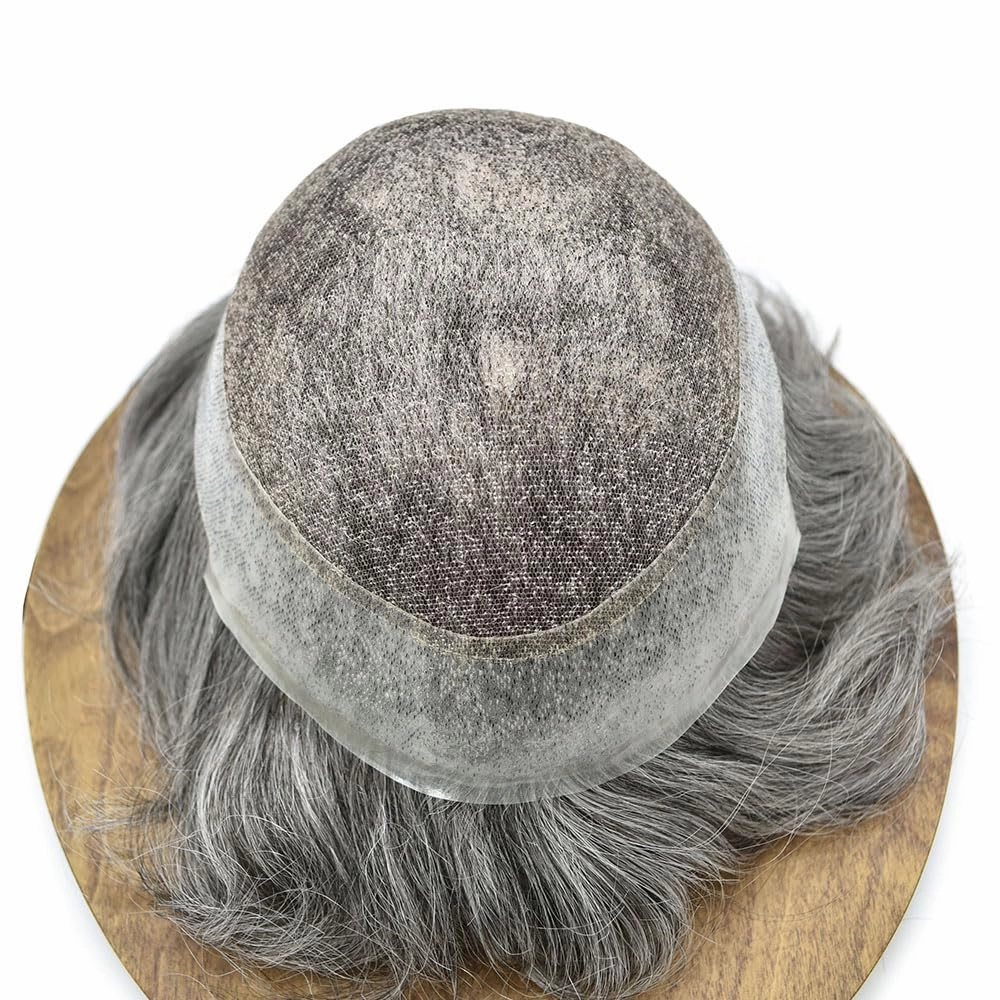 Mens Hair Piece Human Hair Replacement System For Men Mens Hair Systems Lace Hairpieces For Men Hair Prosthesis Protesis Capilar Para Hombre7x9-120% density#1B60#1B OFF BLACK 60% GREY