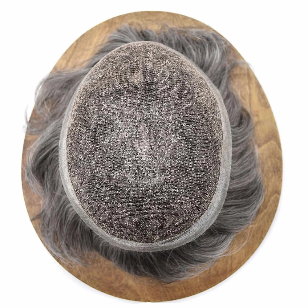 Mens Hair Piece Human Hair Replacement System For Men Mens Hair Systems Lace Hairpieces For Men Hair Prosthesis Protesis Capilar Para Hombre7x9-120% density#1B60#1B OFF BLACK 60% GREY