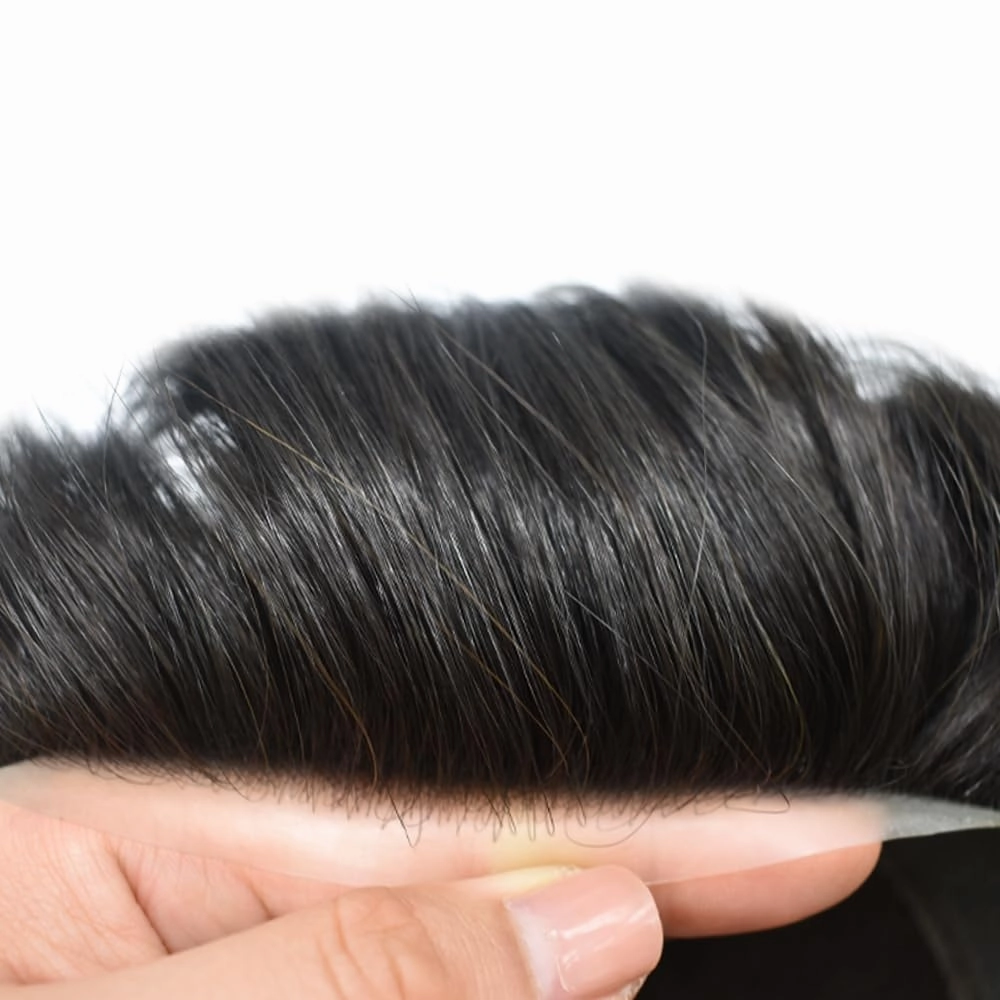 Mens Hair Piece Human Hair Replacement System For Men Mens Hair Systems Lace Hairpieces For Men Hair Prosthesis Protesis Capilar Para Hombre8x-10-90% Light density#1 JET BLACK