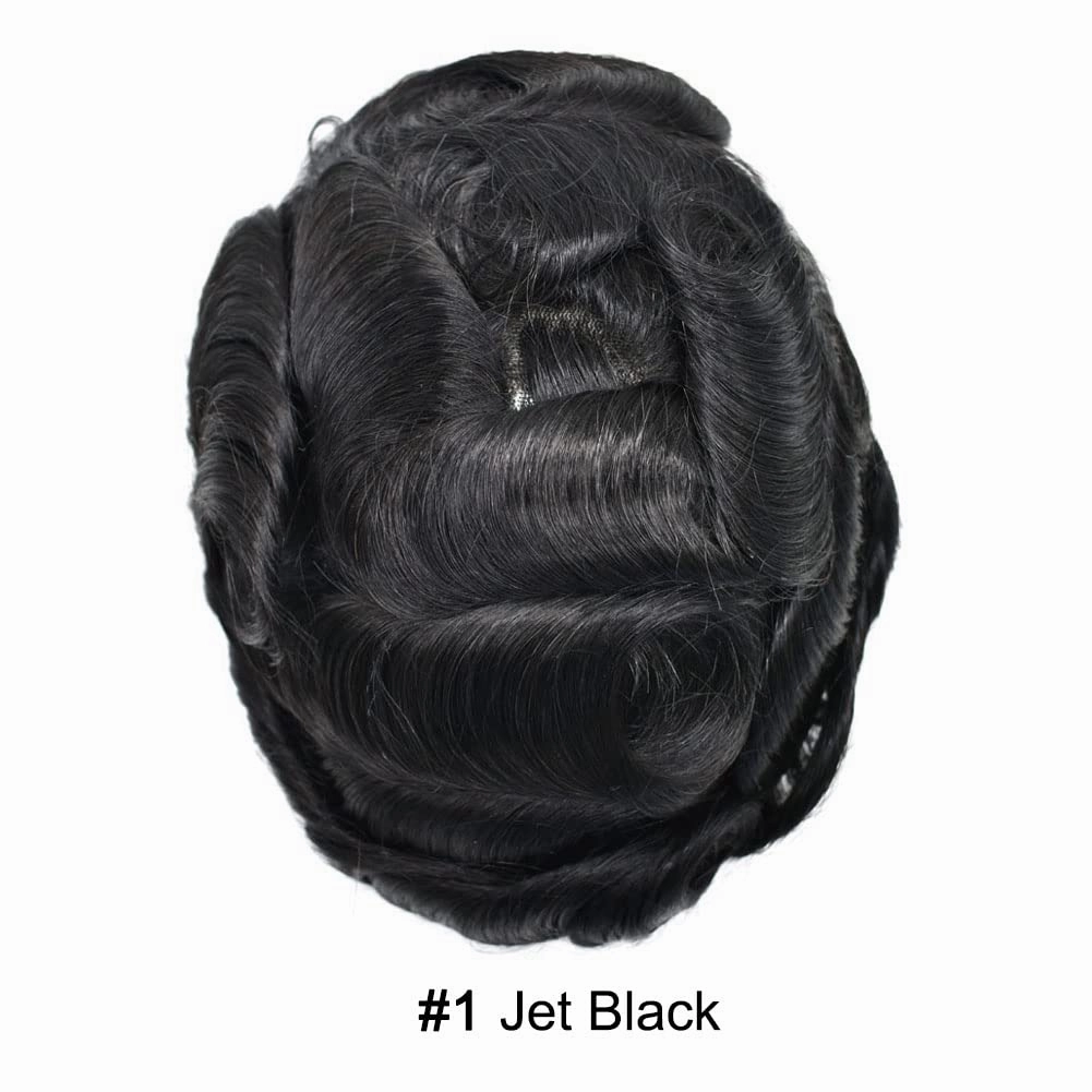 Mens Hair Piece Human Hair Replacement System For Men Mens Hair Systems Lace Hairpieces For Men Hair Prosthesis Protesis Capilar Para Hombre8x-10-90% Light density#1 JET BLACK