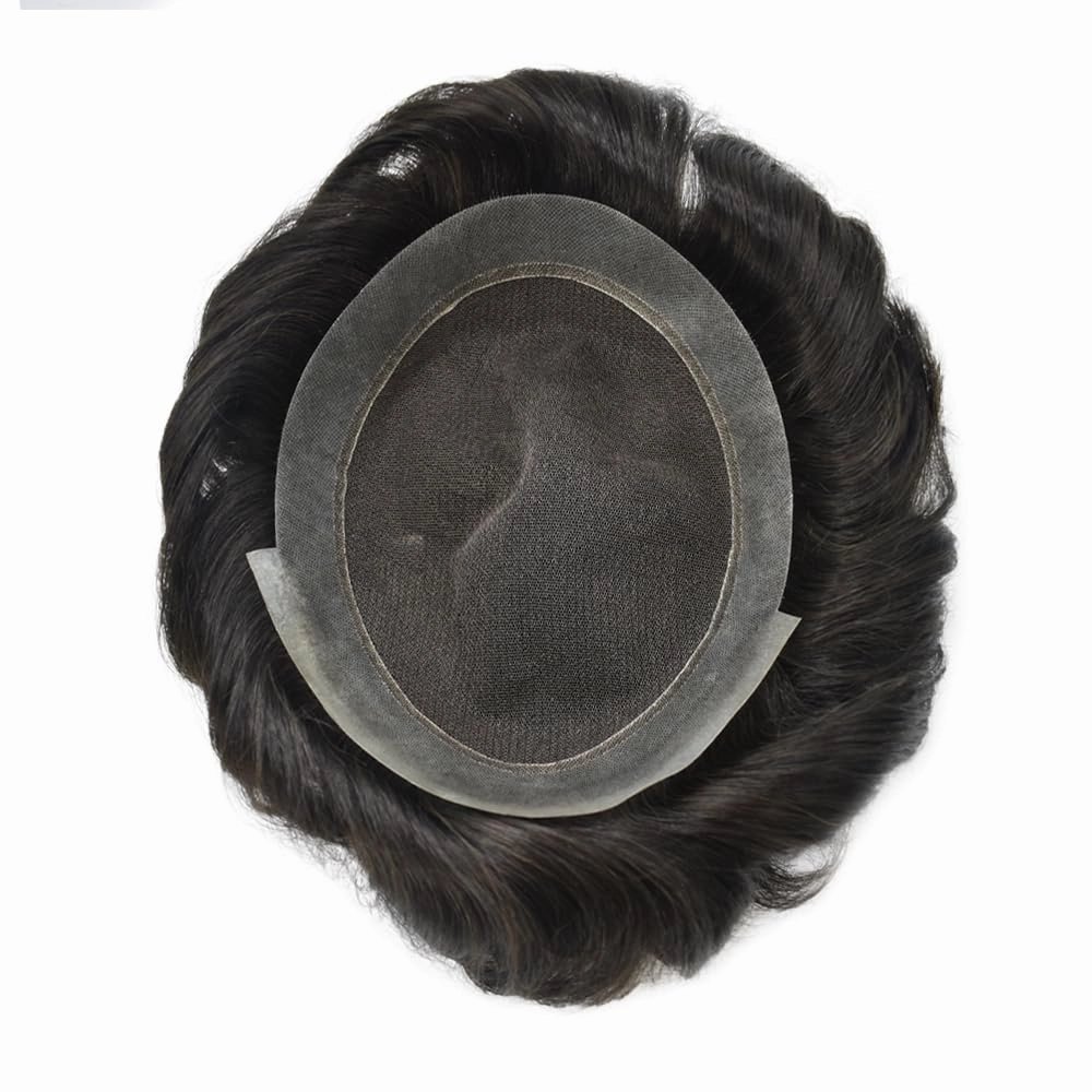 Mens Hair Piece Human Hair Replacement System For Men Mens Hair Systems Lace Hairpieces For Men Hair Prosthesis Protesis Capilar Para Hombre8x-10-90% Light density#1 JET BLACK