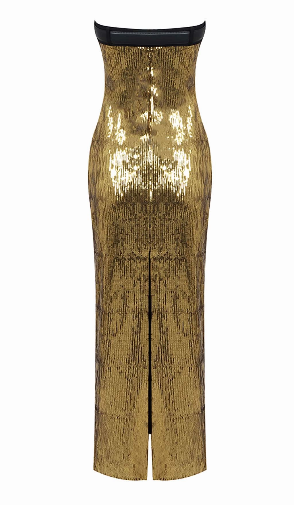 Metallic Strapless Midi Dress In Champagne
