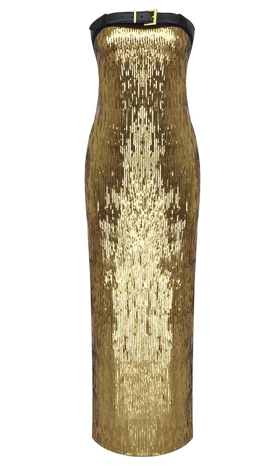 Metallic Strapless Midi Dress In Champagne