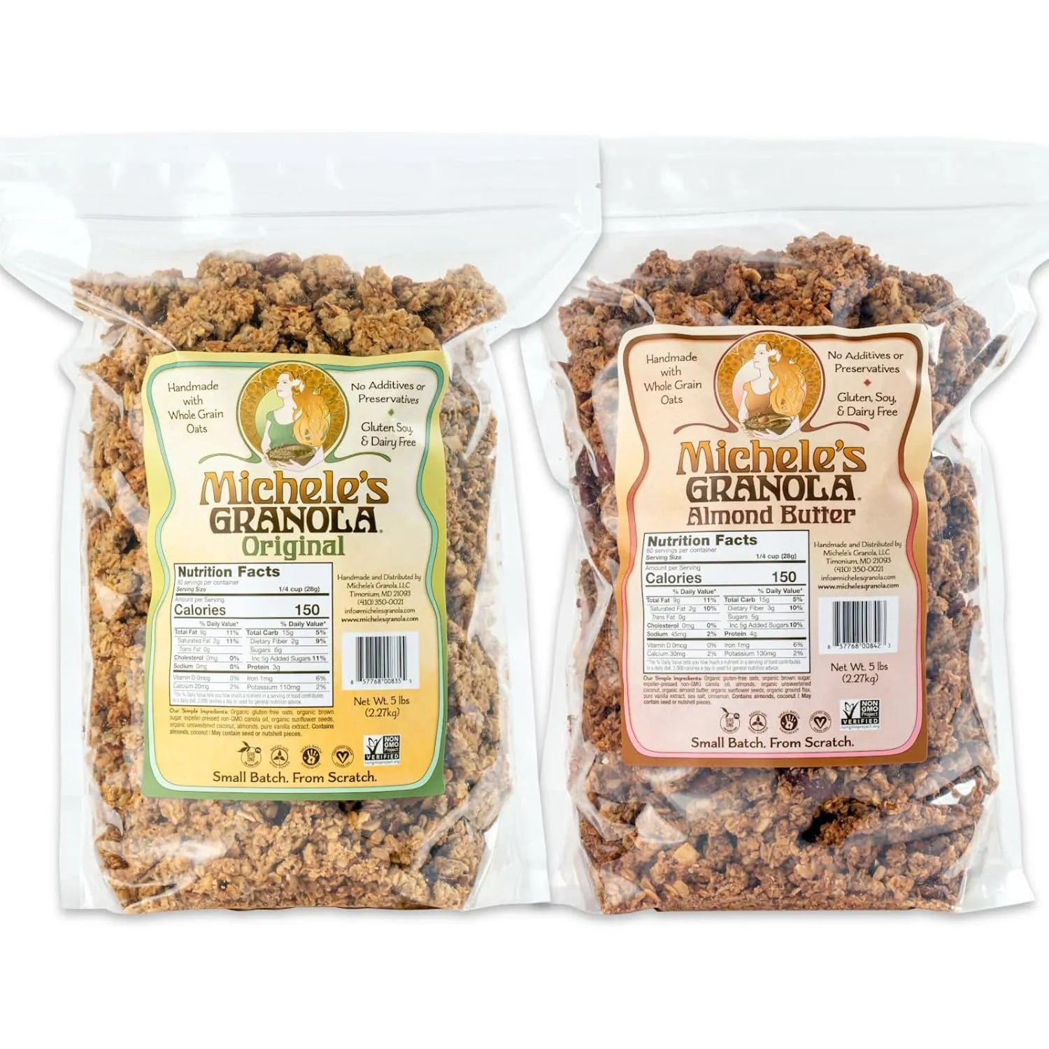 Michele's Granola Original and Almond Butter, Gluten-Free & Non-GMO, 5lb Bulk Bag, Pack of 2