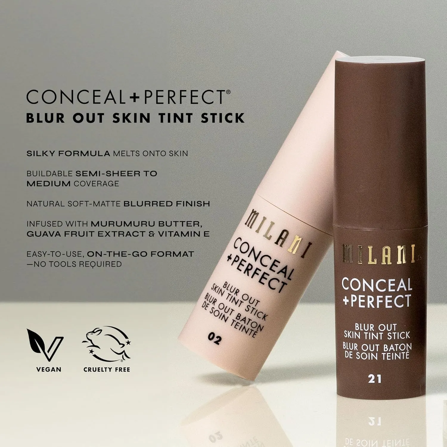 Milani Conceal   Perfect - Skin Tint Stick, Blur Out Tinted Moisturizer Makeup, Shade 017