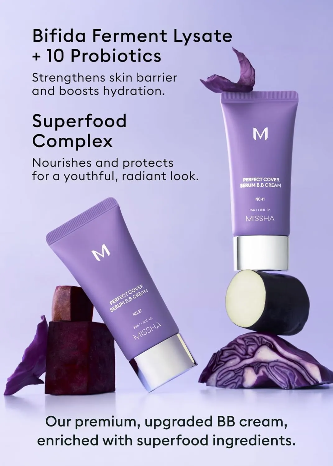 MISSHA M PERFECT COVER SERUM BB CREAM No.45 Deep Mocha- Deep with Cool Undertone, Skin Tint, Tinted Moisturizer, Skin Care Foundation Makeup, Superfood Complex, Glass Skin, Korean Makeup, 1.18 Fl oz