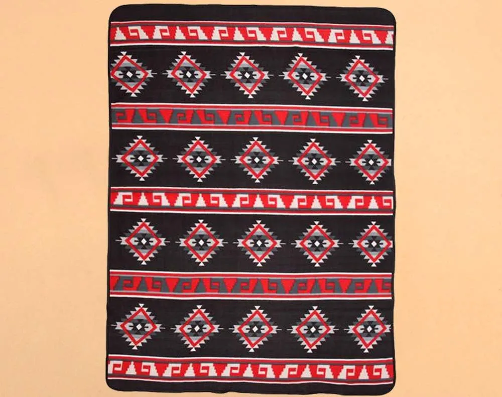 Mission Del Rey Southwestern Fleece Lodge Blanket 60"x80" for Yoga, Camping, Picnics, Travel, Sports, Cabin & Rustic Home Decor (Black/Red)