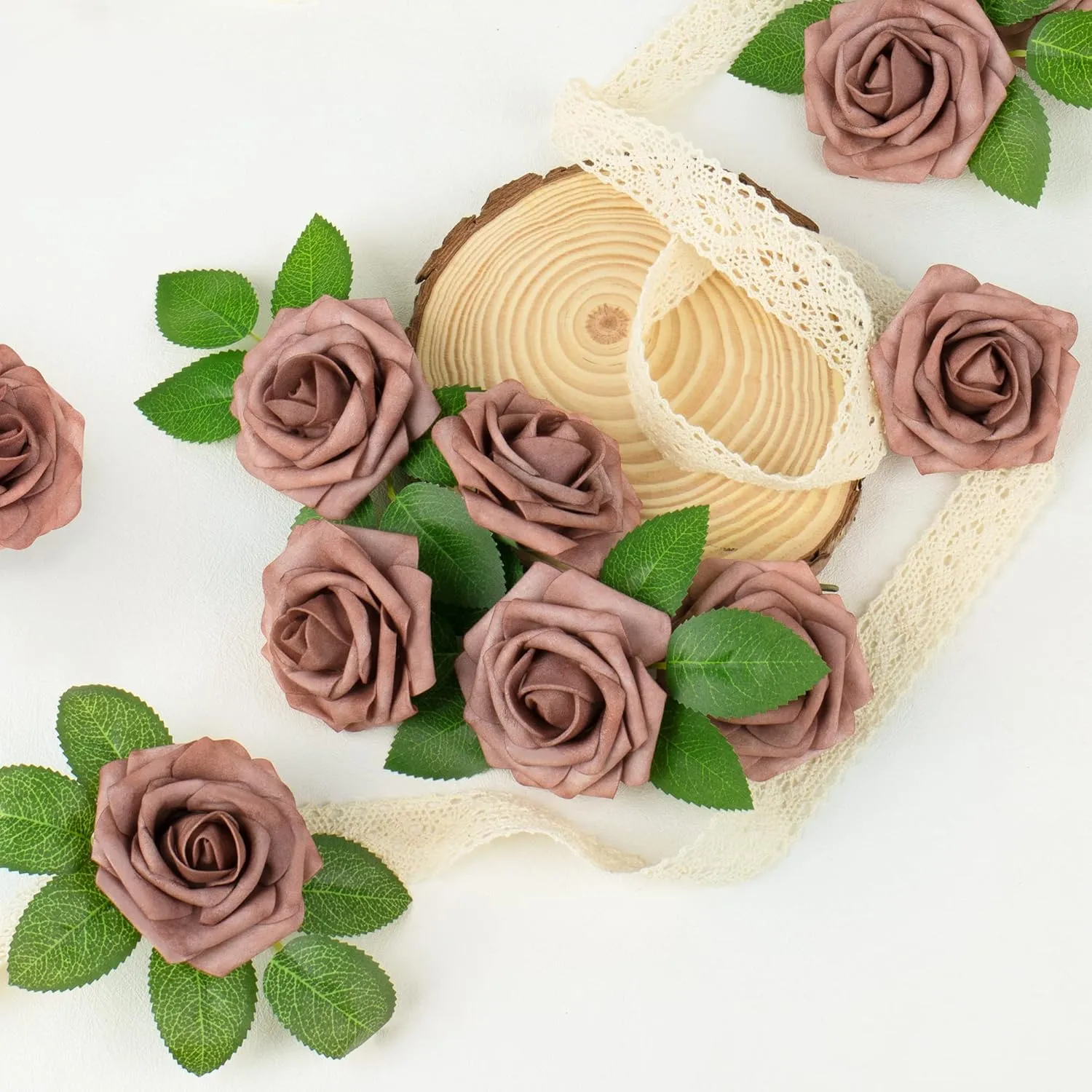 Mocoosy 50Pcs Artificial Rose Flowers, Dusty Roses for Decorations, Real Touch Fake Foam Rose Bulk with Stems DIY Wedding Bouquets Bridal Shower Centerpiece Floral Arrangements Party Home Table Decor