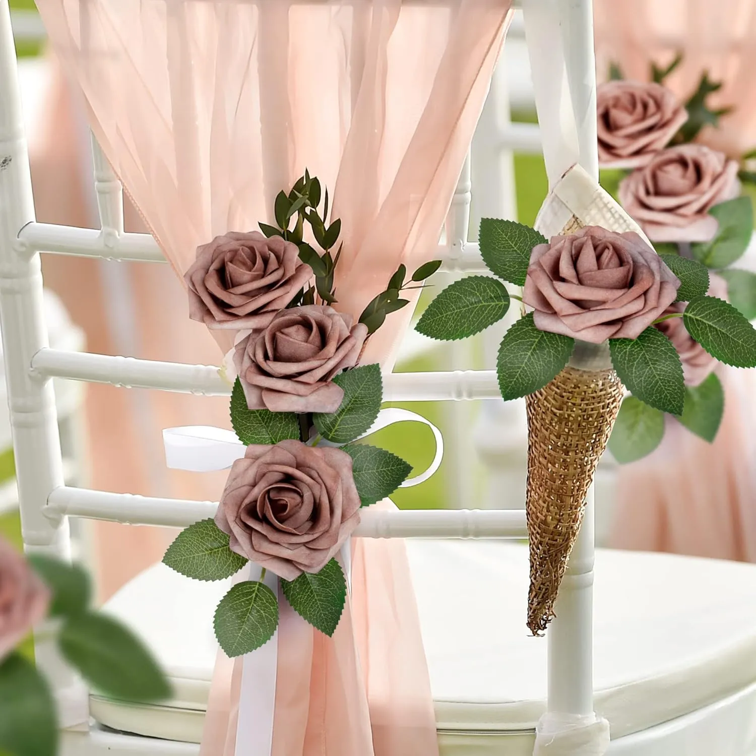 Mocoosy 50Pcs Artificial Rose Flowers, Dusty Roses for Decorations, Real Touch Fake Foam Rose Bulk with Stems DIY Wedding Bouquets Bridal Shower Centerpiece Floral Arrangements Party Home Table Decor