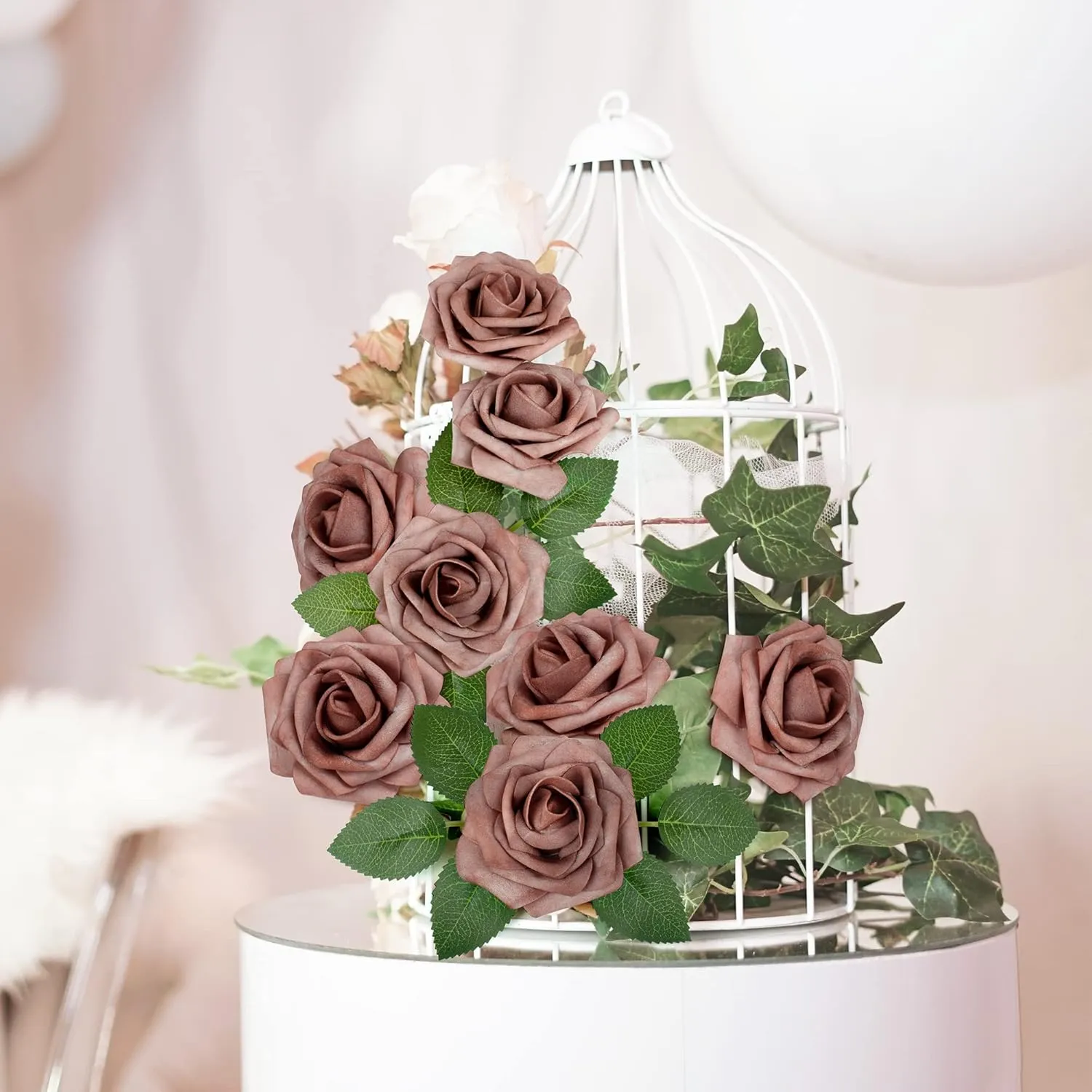 Mocoosy 50Pcs Artificial Rose Flowers, Dusty Roses for Decorations, Real Touch Fake Foam Rose Bulk with Stems DIY Wedding Bouquets Bridal Shower Centerpiece Floral Arrangements Party Home Table Decor