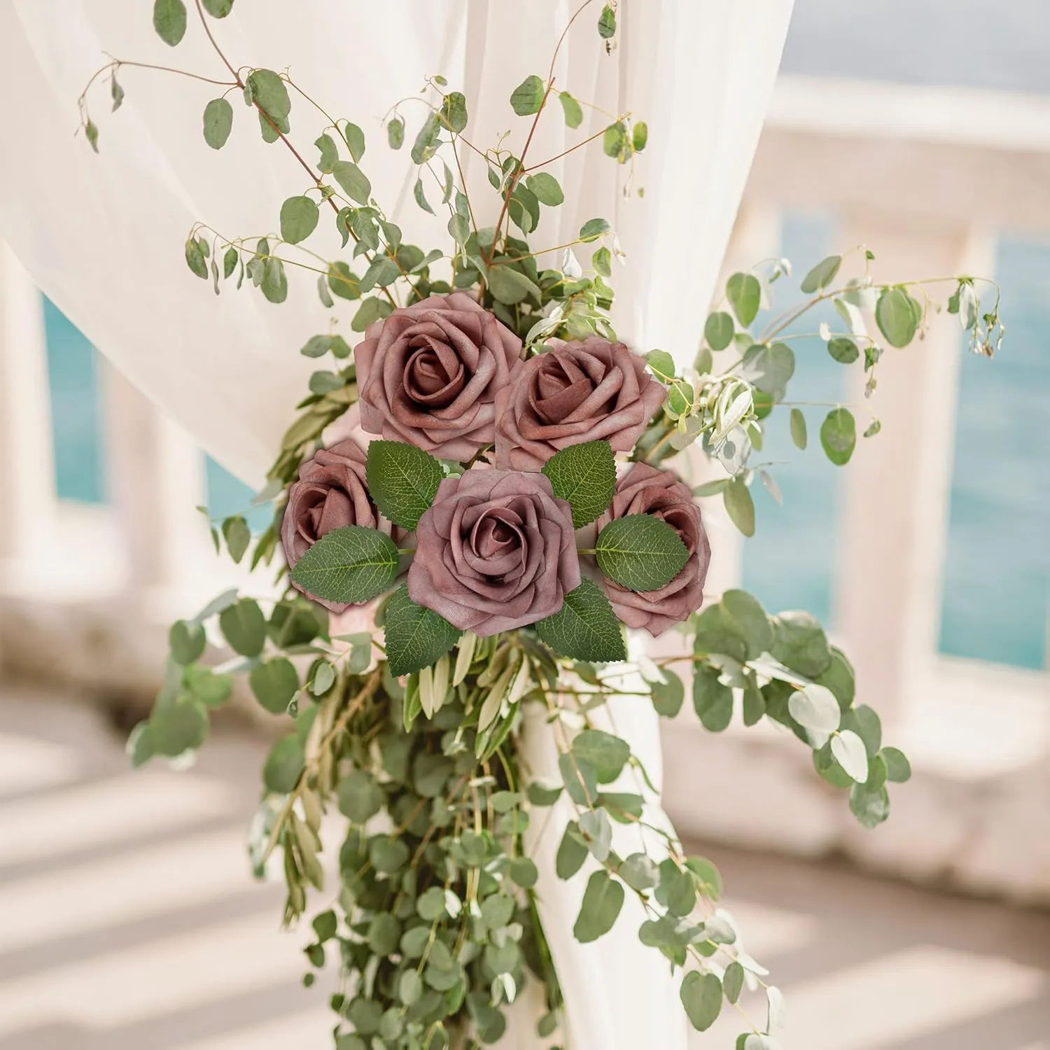 Mocoosy 50Pcs Artificial Rose Flowers, Dusty Roses for Decorations, Real Touch Fake Foam Rose Bulk with Stems DIY Wedding Bouquets Bridal Shower Centerpiece Floral Arrangements Party Home Table Decor