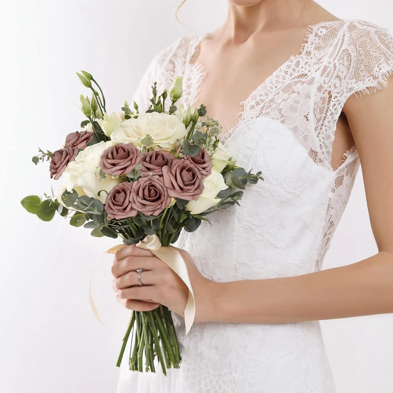 Mocoosy 50Pcs Artificial Rose Flowers, Dusty Roses for Decorations, Real Touch Fake Foam Rose Bulk with Stems DIY Wedding Bouquets Bridal Shower Centerpiece Floral Arrangements Party Home Table Decor