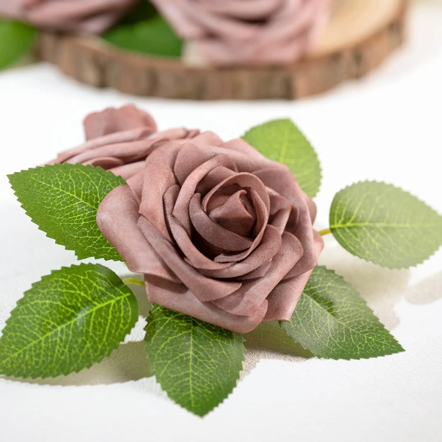 Mocoosy 50Pcs Artificial Rose Flowers, Dusty Roses for Decorations, Real Touch Fake Foam Rose Bulk with Stems DIY Wedding Bouquets Bridal Shower Centerpiece Floral Arrangements Party Home Table Decor