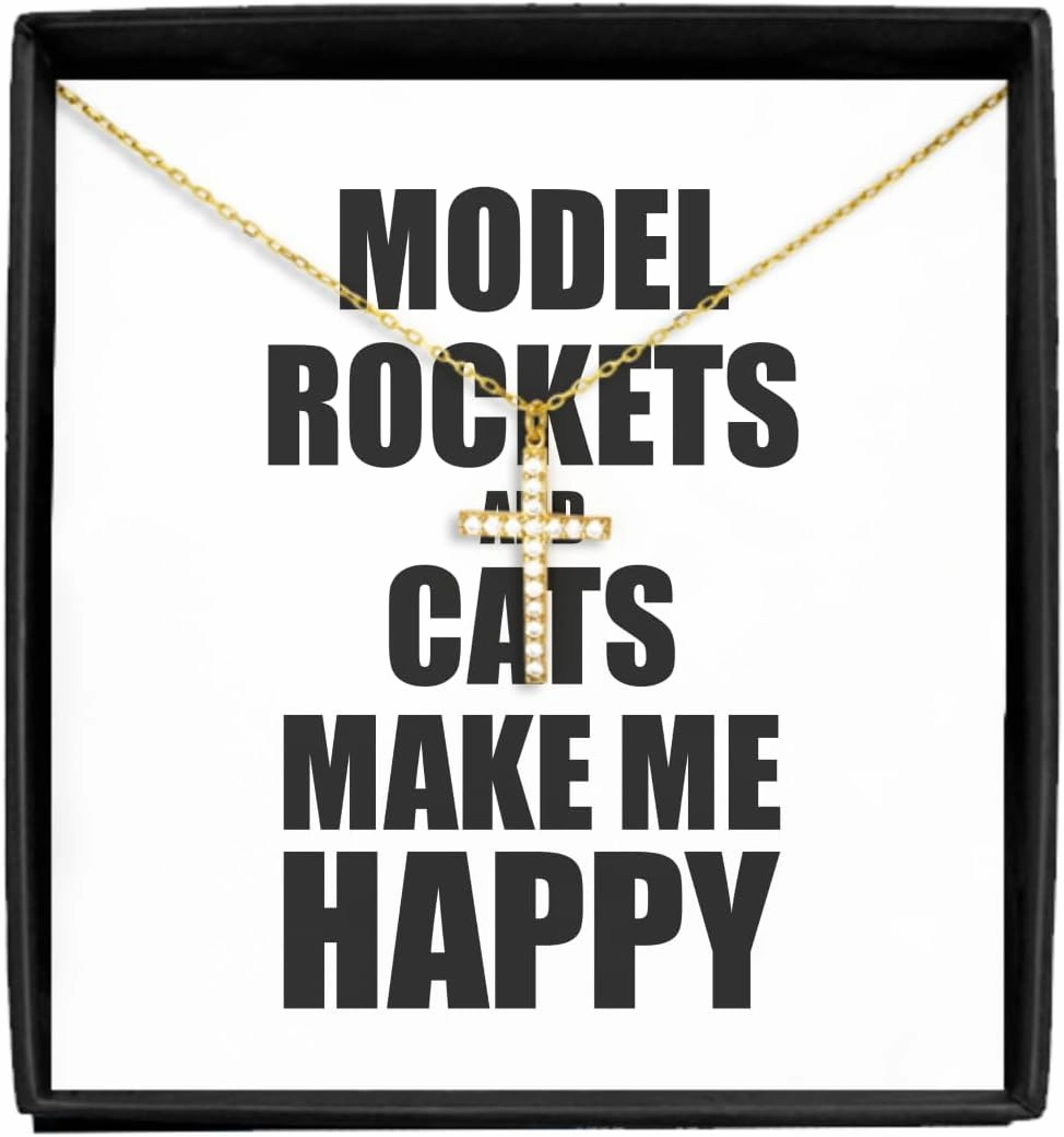 Model Rockets And Cats Make Me Happy Necklace Pendant Funny Gift For Hobby Lover Jewelry With Chain Message Card Box