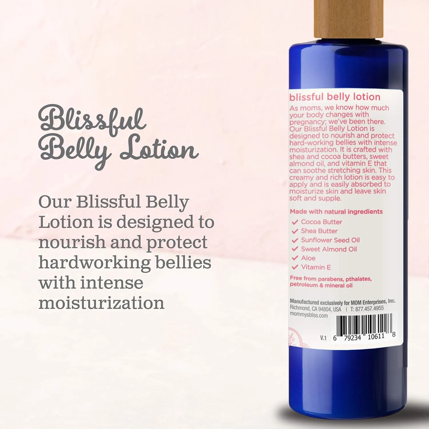 Mommy's Bliss Belly Lotion: For Hydrated, Resilient, & Elastic Skin During Pregnancy, Reduce Stretch Mark Appearance with Cocoa Butter, Vitamin E, Aloe, & Natural Oils, Unscented, 8 Fl Oz